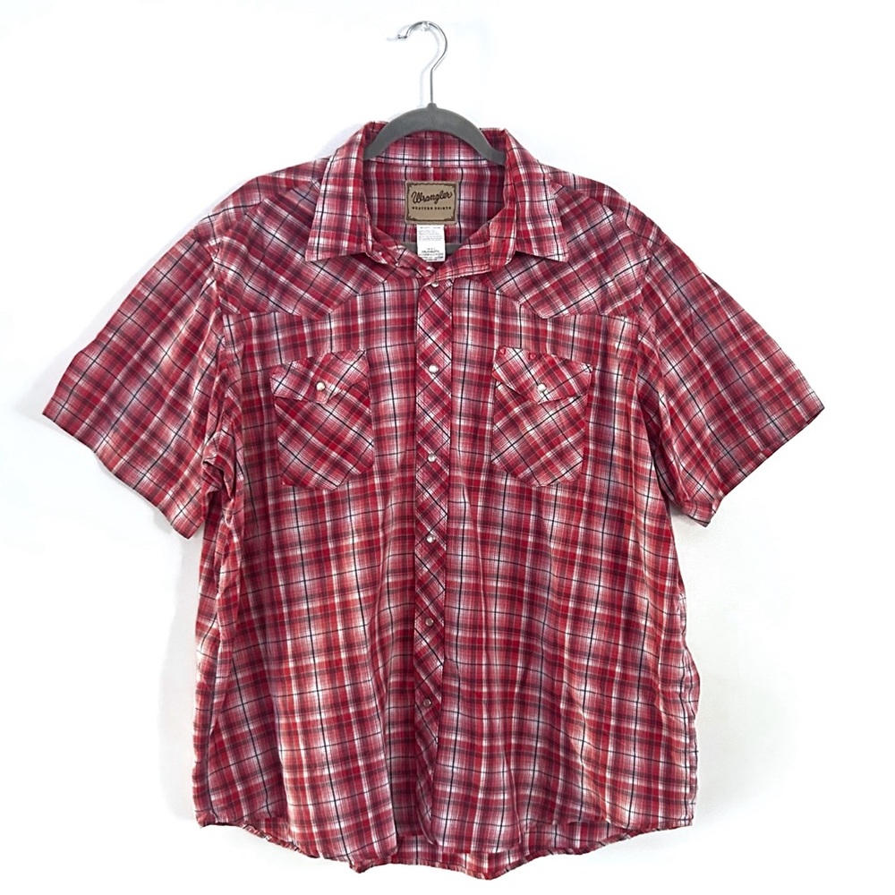Wrangler Western Shirts Pearl Snap Button Down Short Sleeve Plaid Shirt Mens 2XL